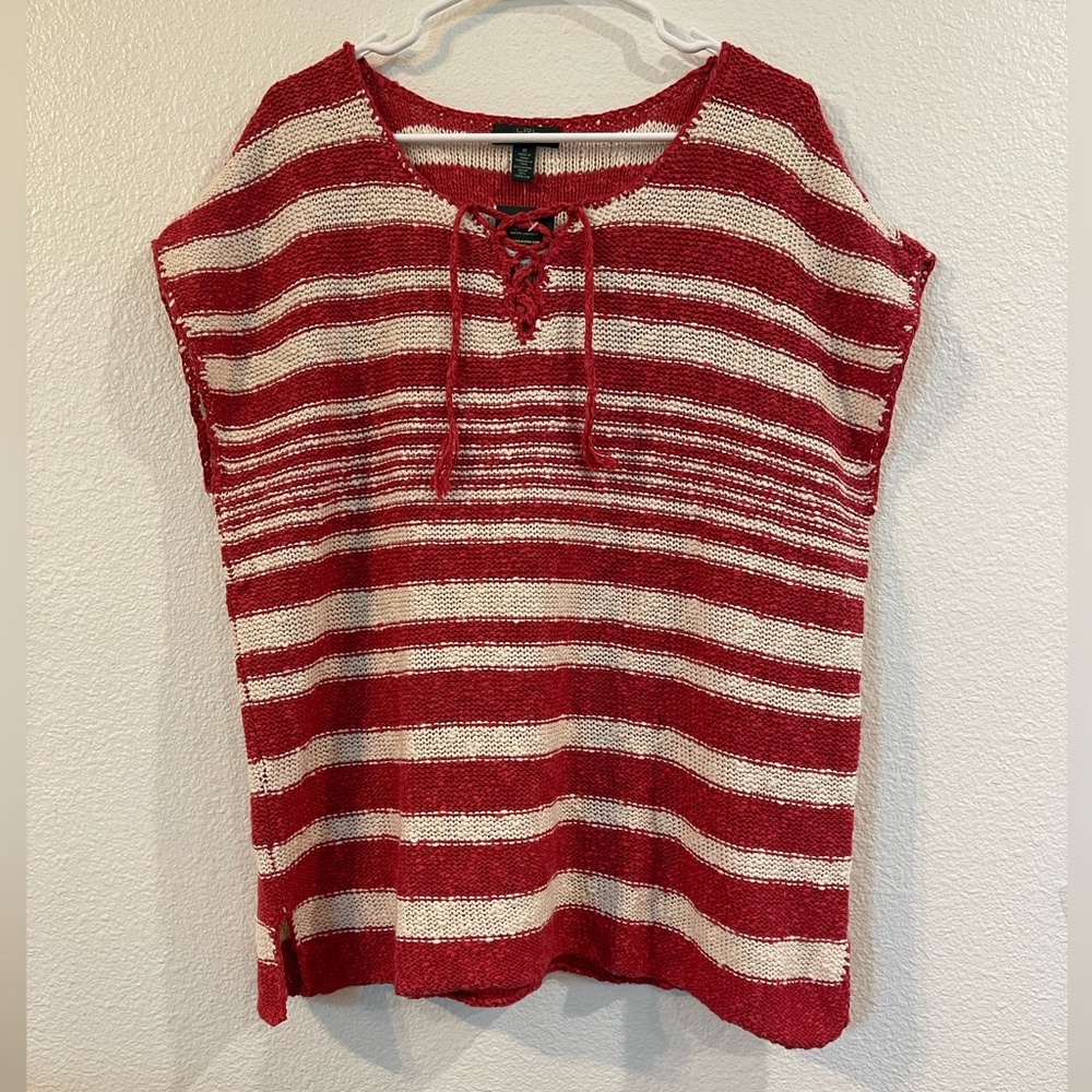 LRL Lauren Jean Co. Womens 1x Red & White Sleeveless Boho Blouse NWT Criss Cross